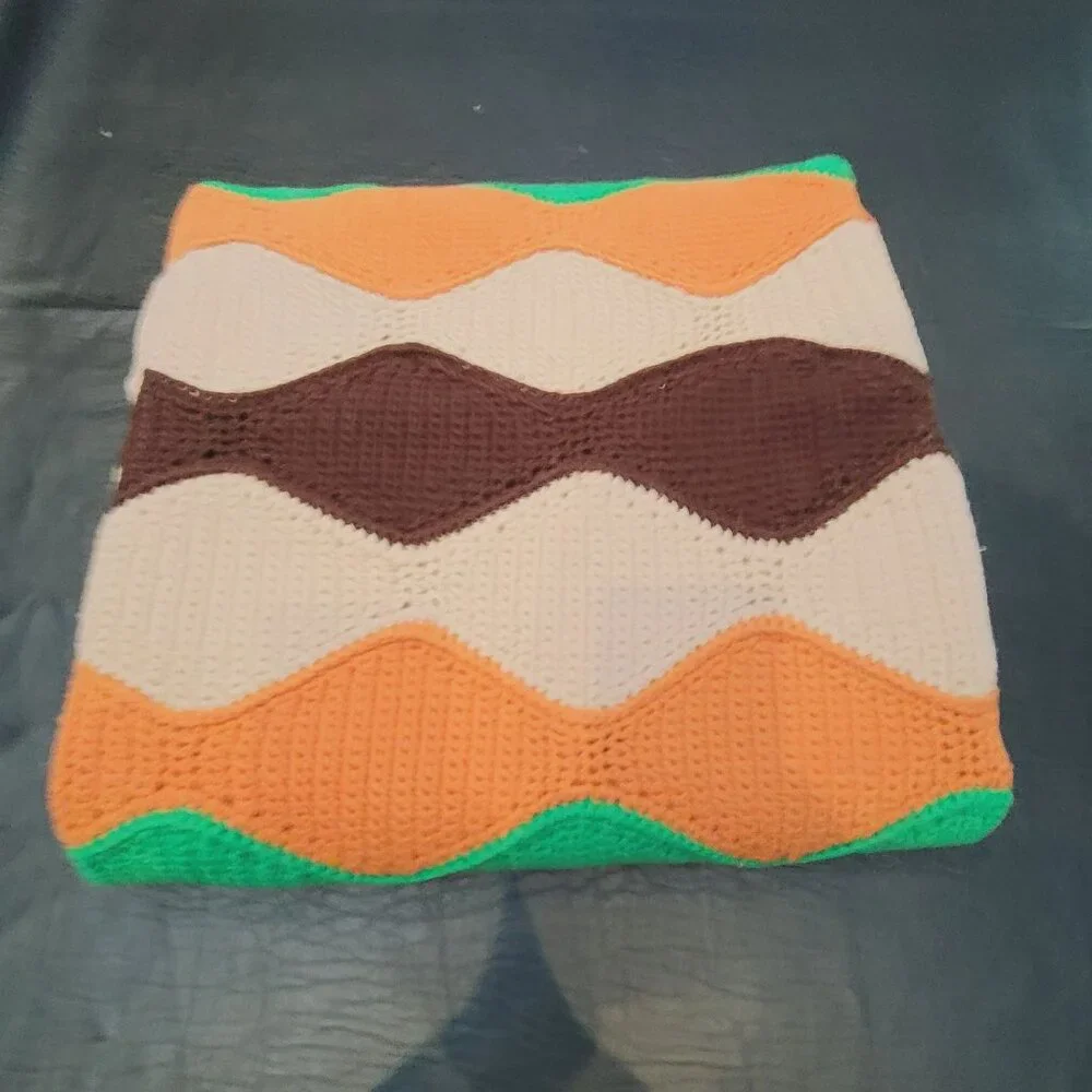 Handmade Crochet Afghan Throw Blanket Multicolor Retro Diamond Harlequin 68x47‎